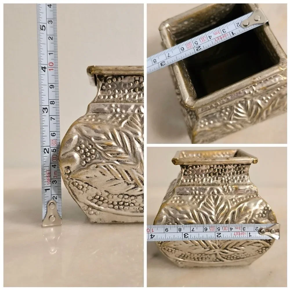 Vintage Grapes Leaves Embossed Metal Vase Planter?